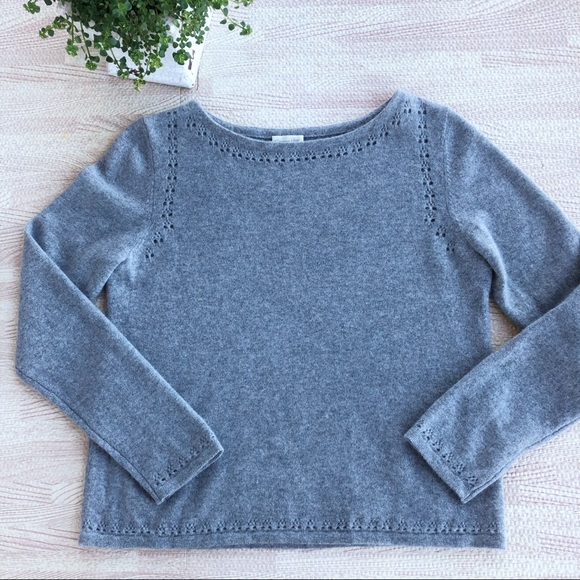 Garnet Hill Sweaters - Garnet Hill Cashmere Pointelle Grey Crew Sweater